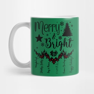 Merry & Bright Text Garland in Dark Font Mug